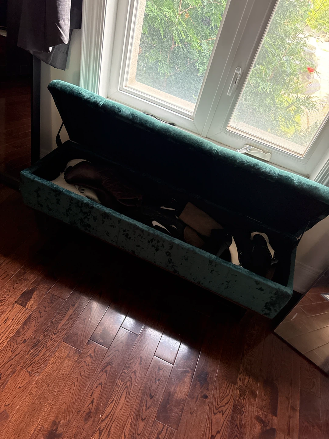 Green Velvet Storage Ottoman Bench - photo 3