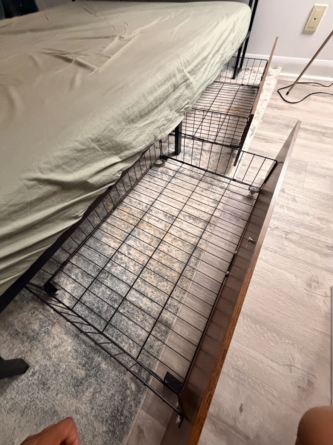 Metal Bed Frame with Wooden Headboard and Shelves - photo 2