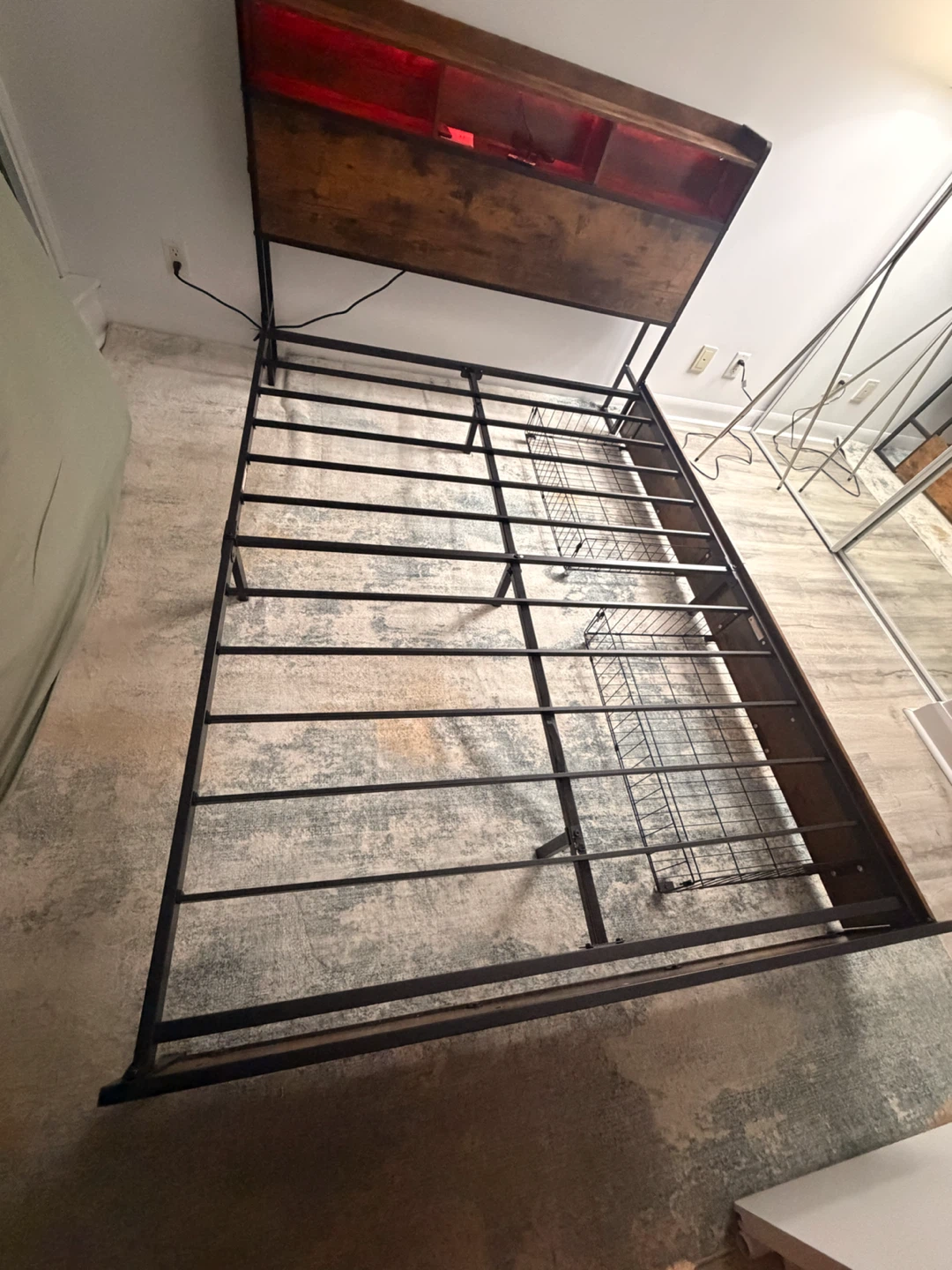 Metal Bed Frame with Wooden Headboard and Shelves - photo 3