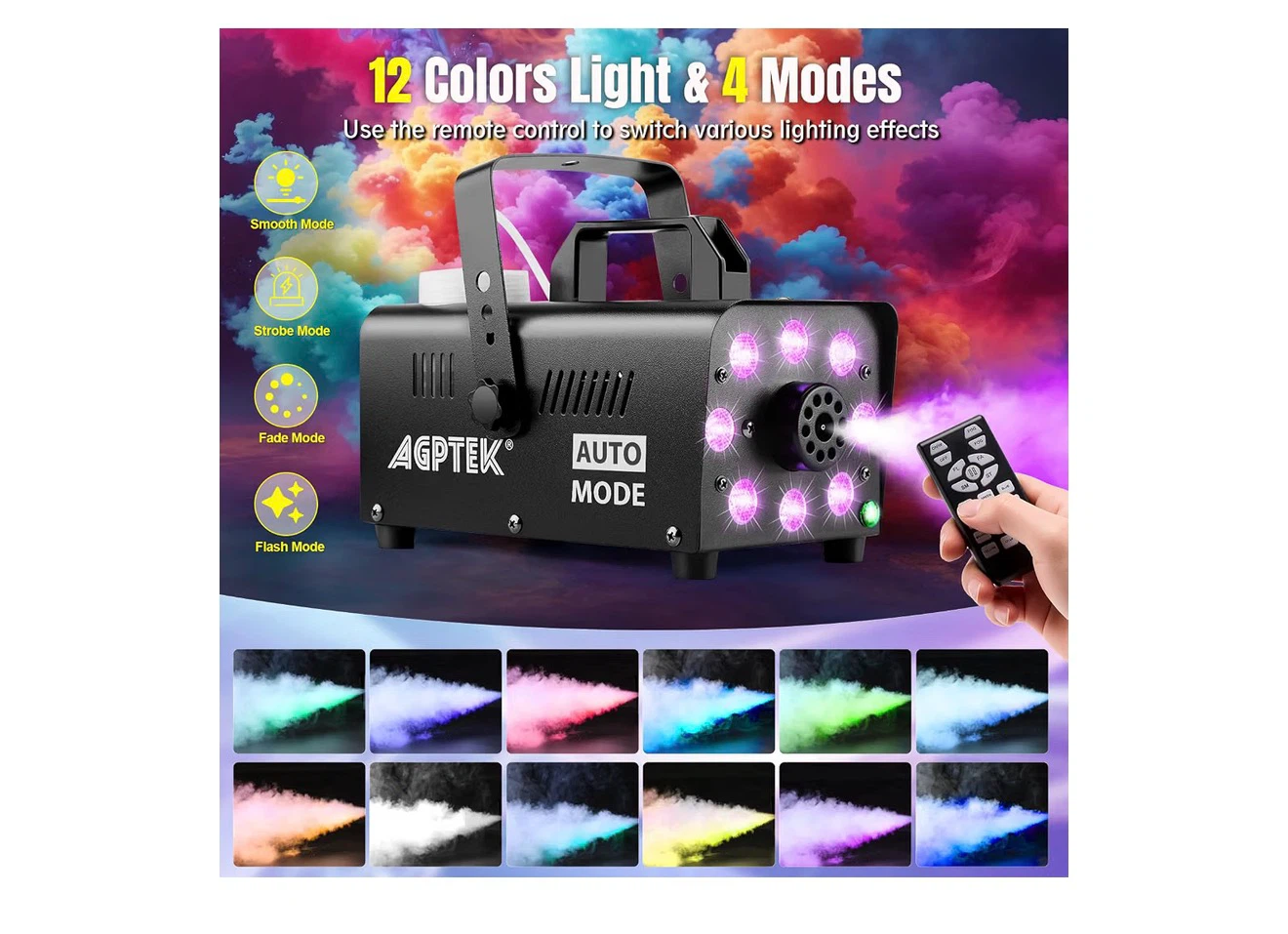 AGPTEK Fog Machine with 12 Colors Light & 4 Modes - photo 2