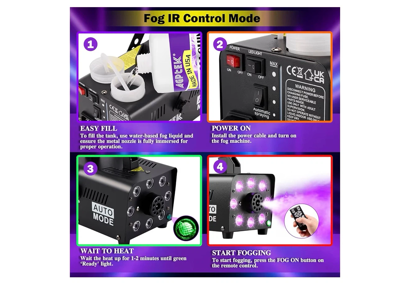 AGPTEK Fog Machine with 12 Colors Light & 4 Modes - photo 4