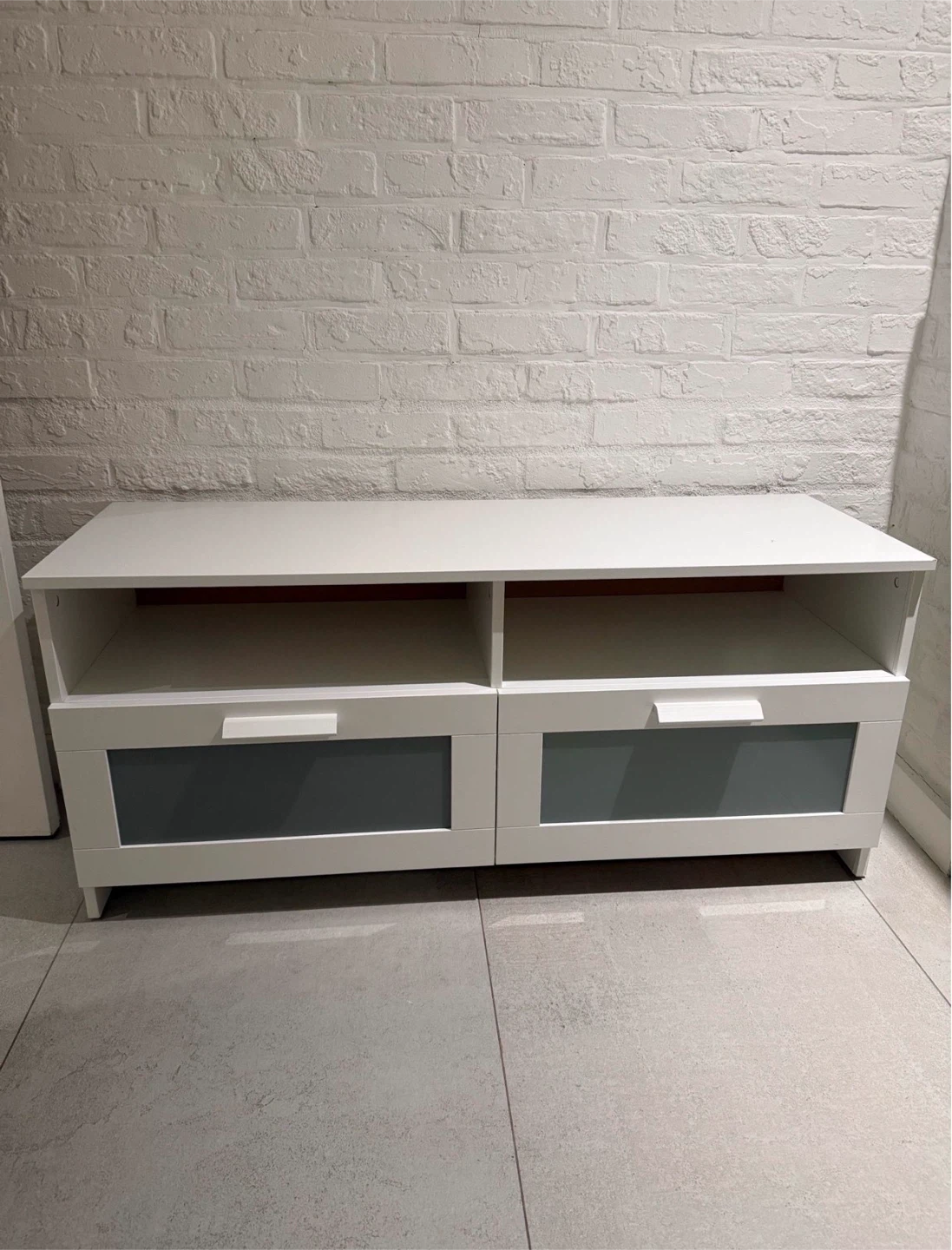 White TV Stand with Drawers and Shelves