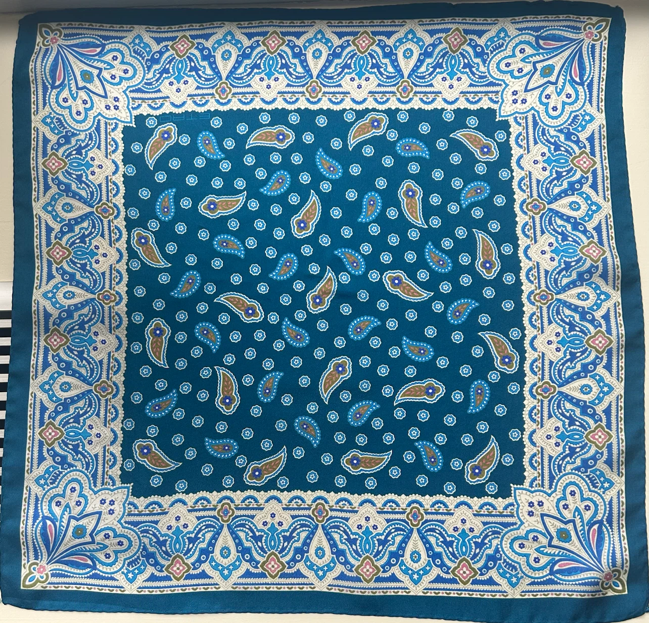 ETRO Silk Scarf - Blue Paisley Pattern Made In Italy.