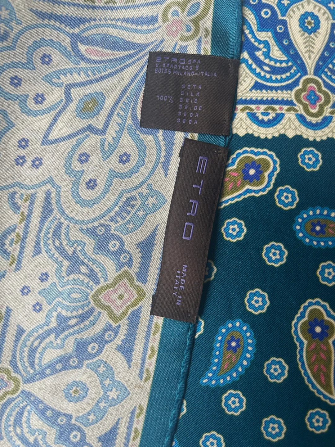 ETRO Silk Scarf - Blue Paisley Pattern Made In Italy. - photo 3