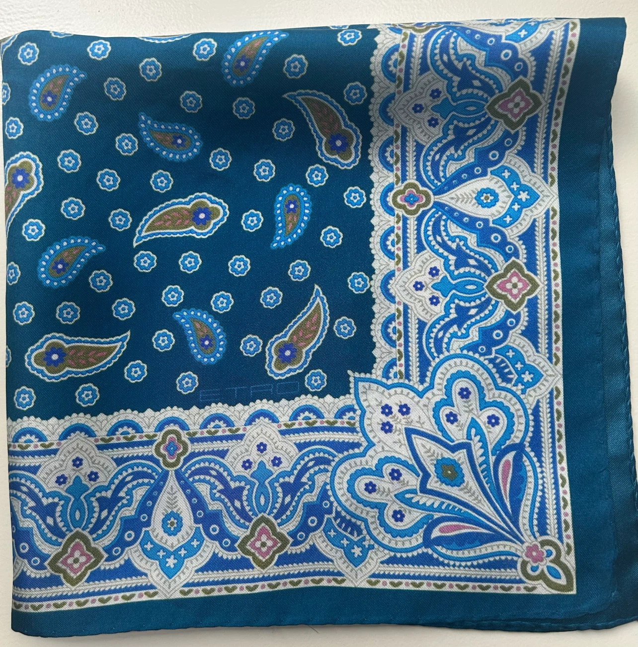 ETRO Silk Scarf - Blue Paisley Pattern Made In Italy. - photo 4