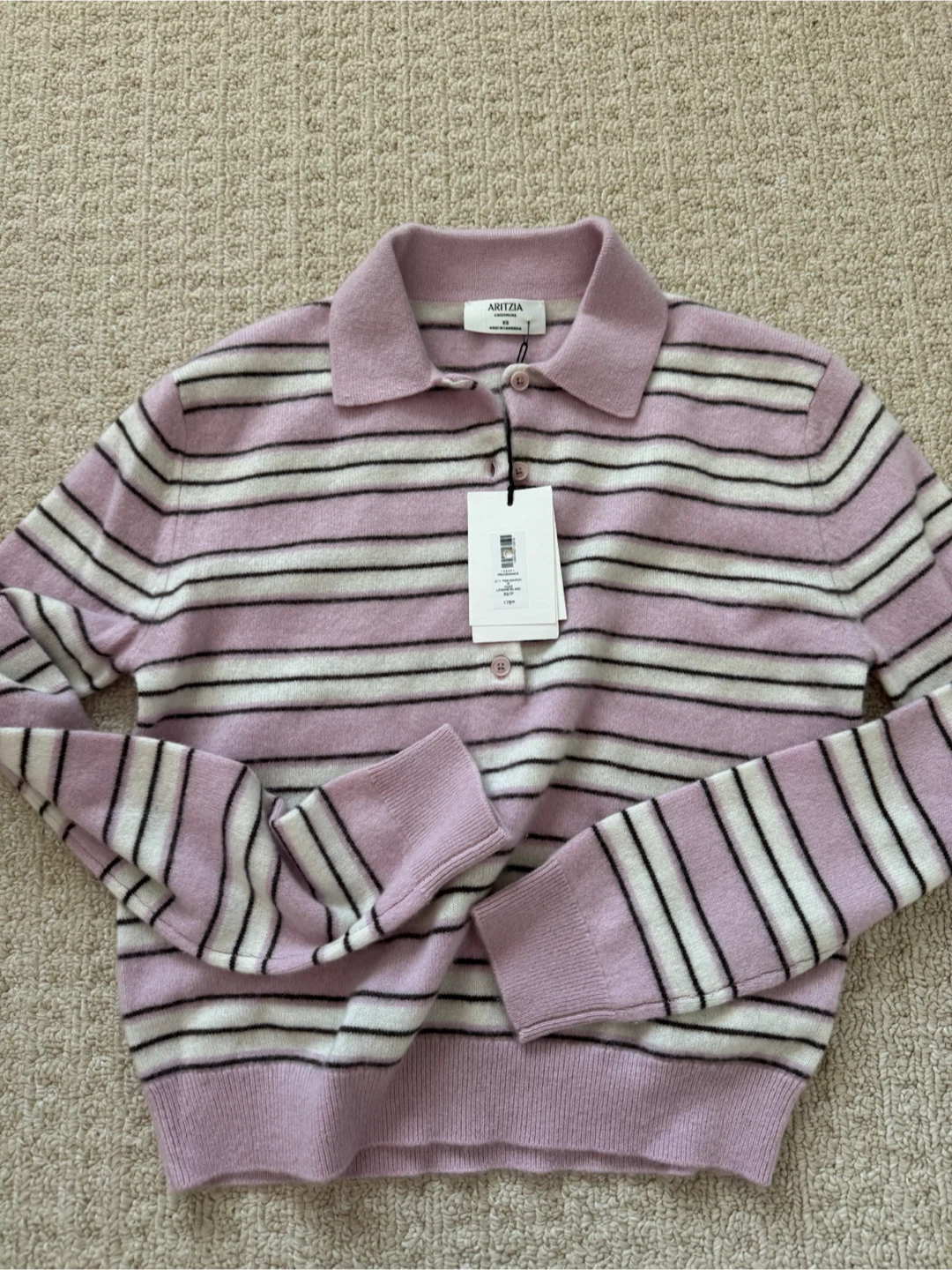 ARITZIA NWT Provenance  Striped Cashmere Polo Sweater - XS