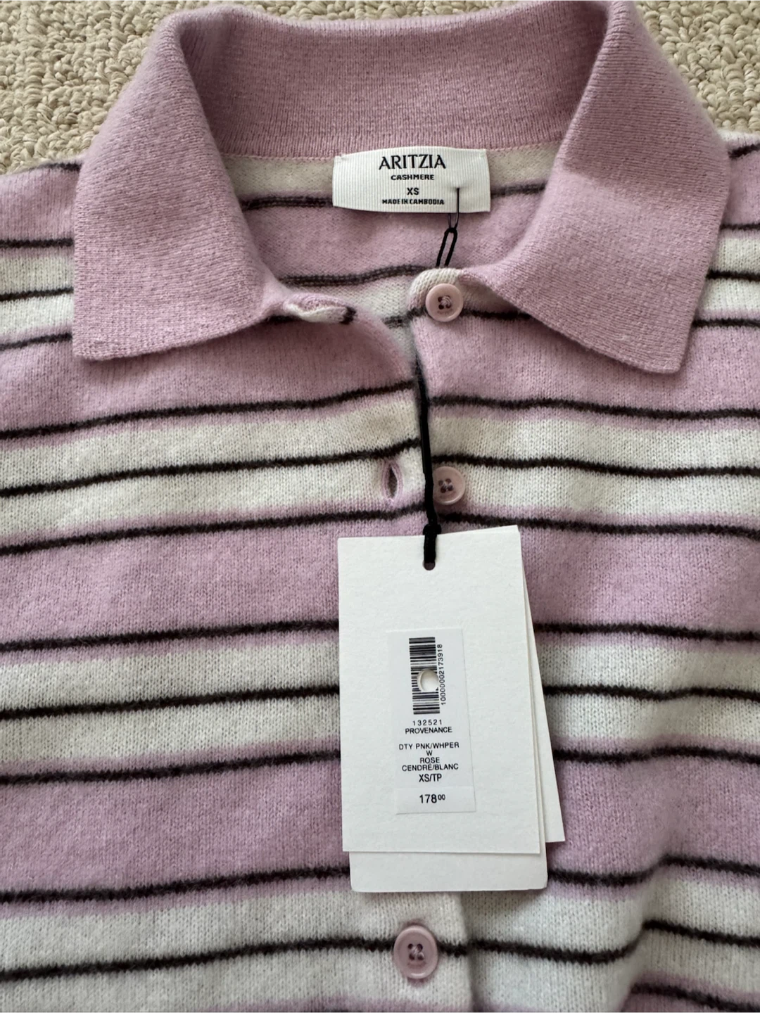 ARITZIA NWT Provenance  Striped Cashmere Polo Sweater - XS - photo 2