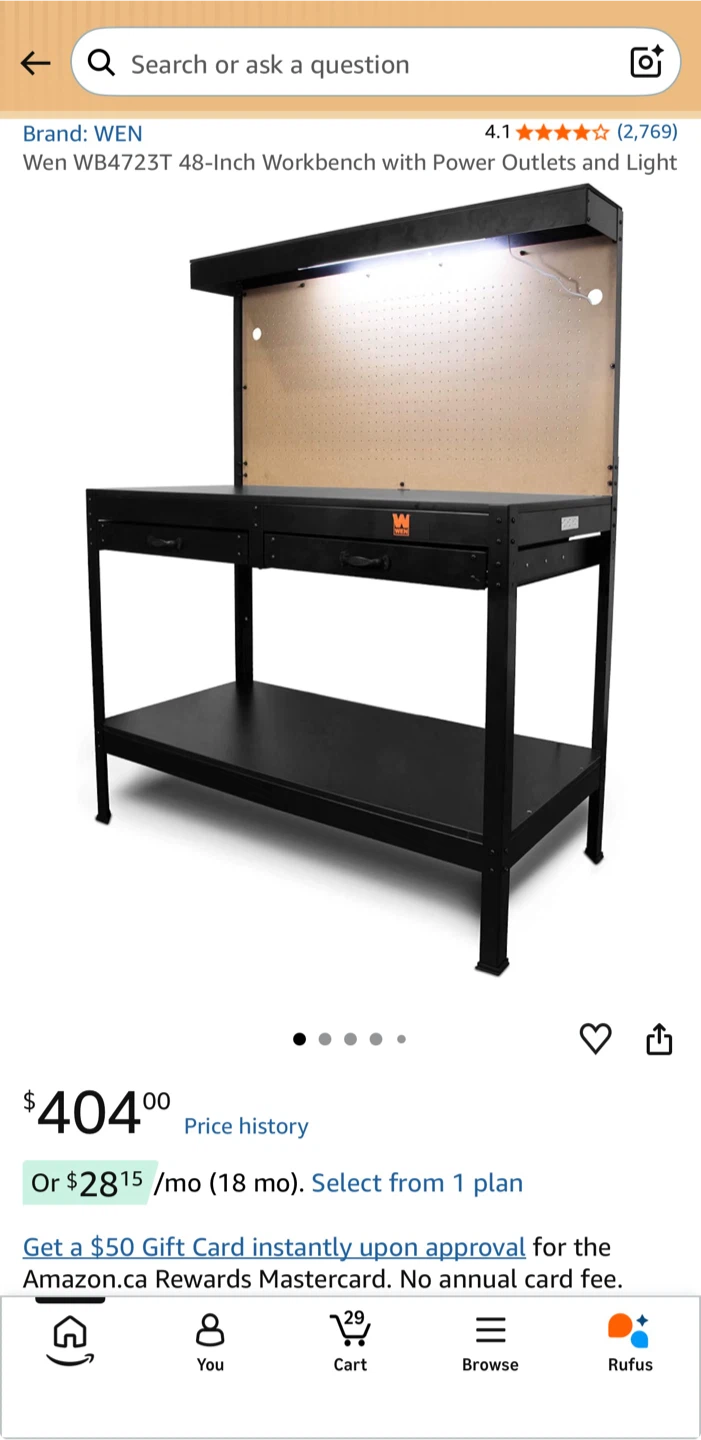 WEN 48-Inch Workbench with Power Outlets and Light - photo 5