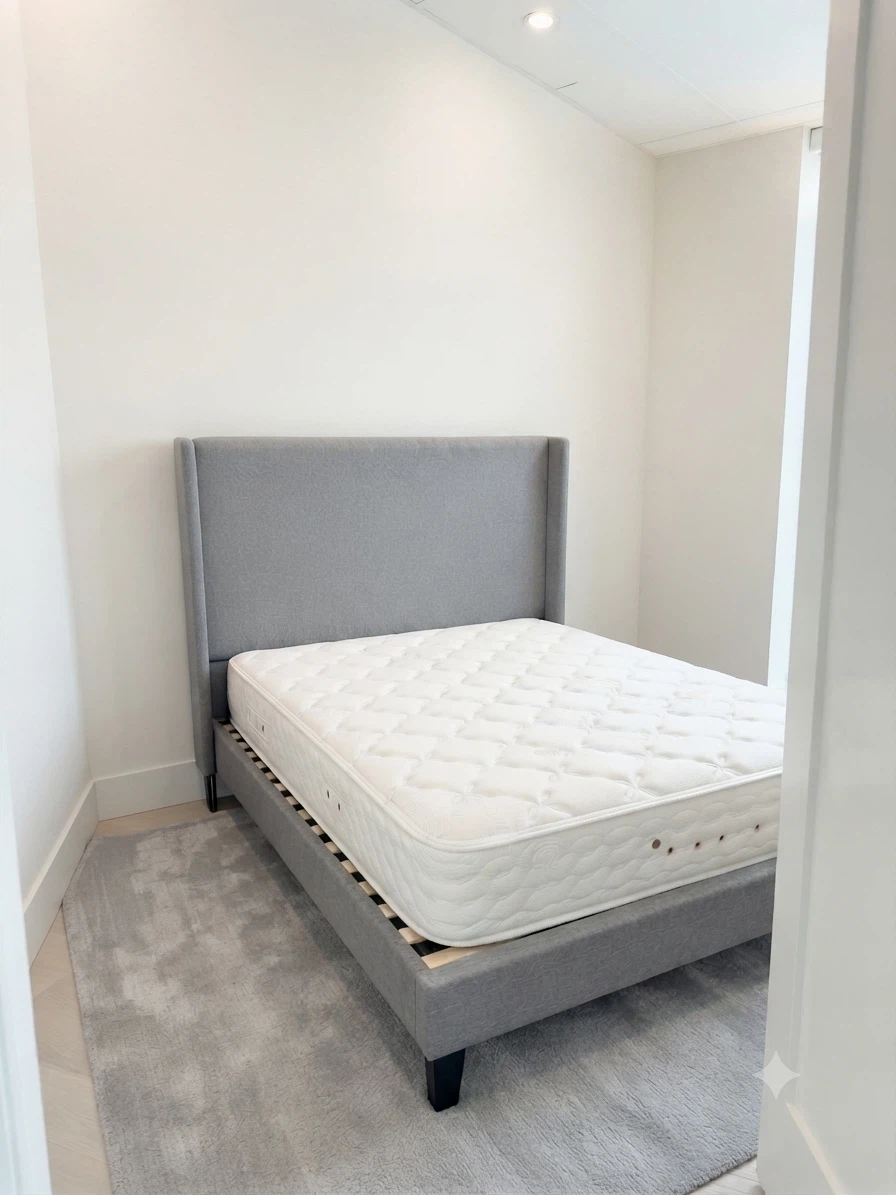 Grey Upholstered Wingback Bed Frame with Mattress