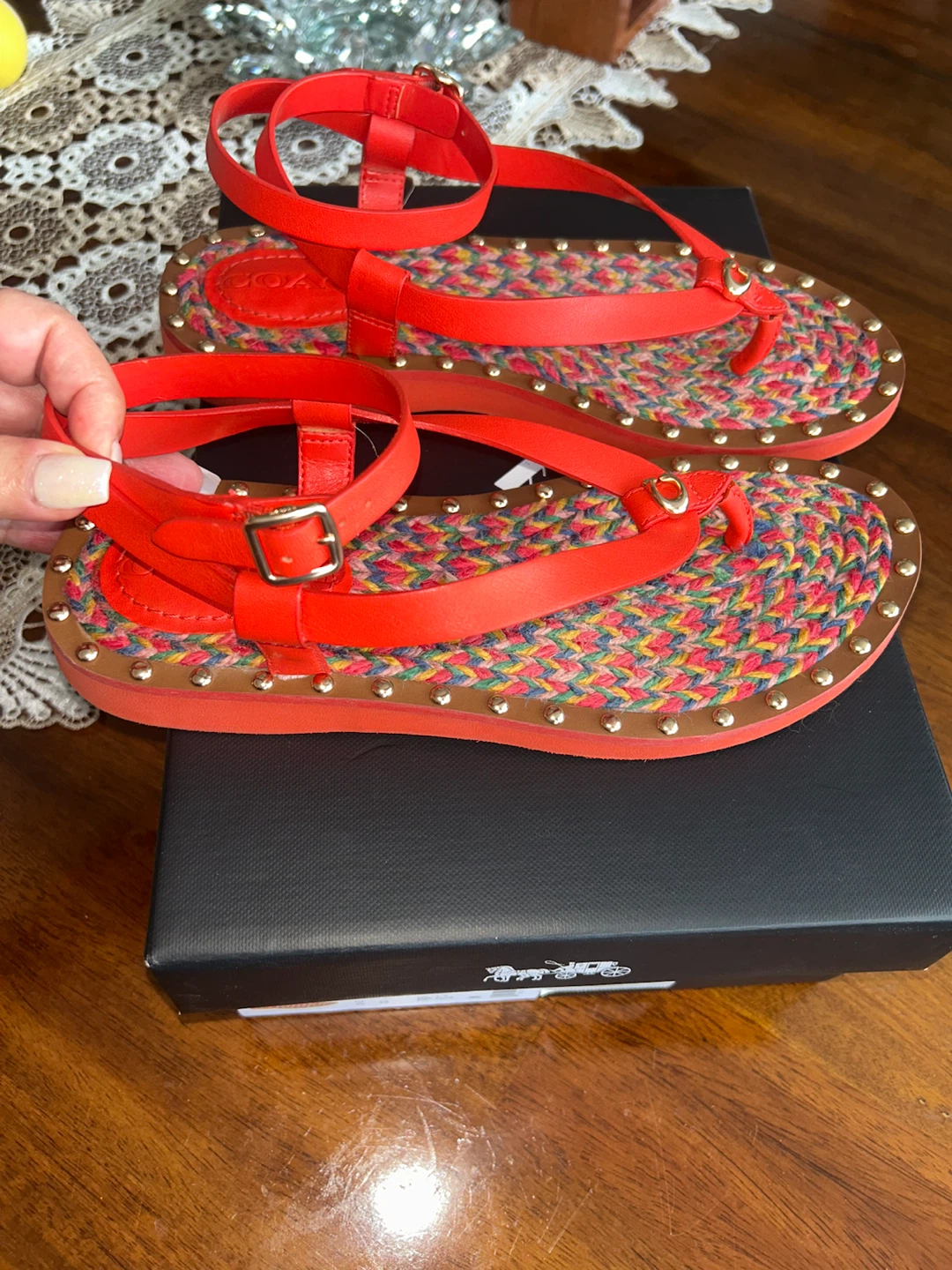 Coach Gracey Leather Sandals - Red Orange - US 6 - photo 2