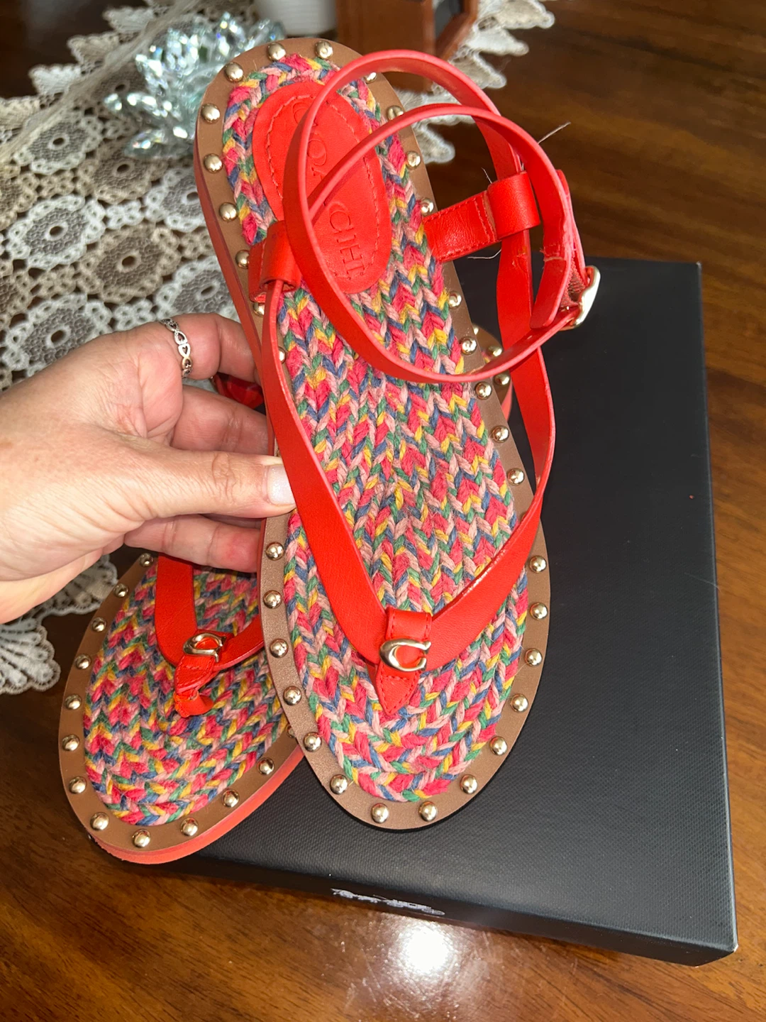 Coach Gracey Leather Sandals - Red Orange - US 6 - photo 3