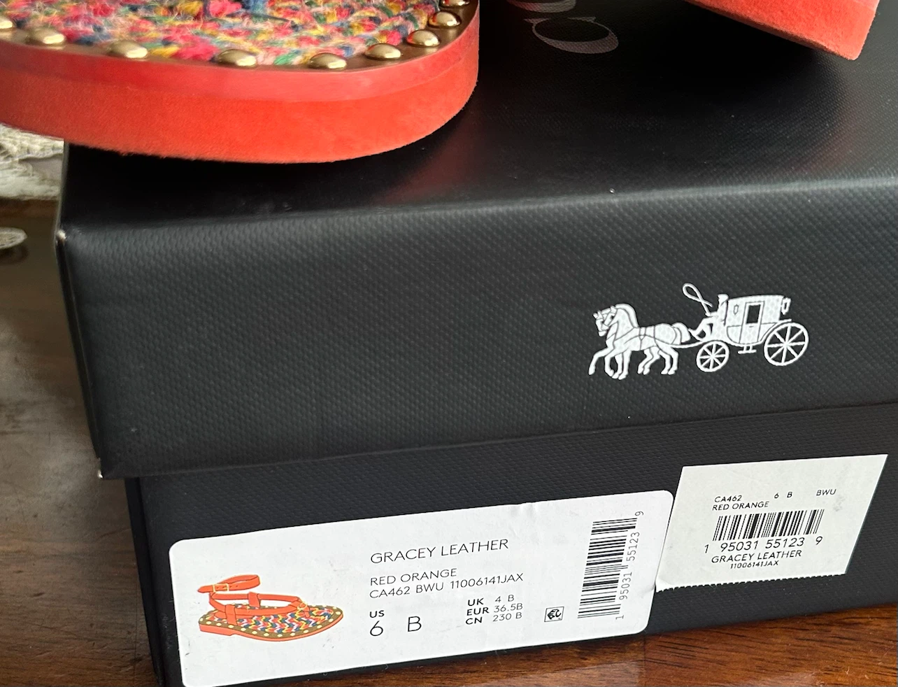 Coach Gracey Leather Sandals - Red Orange - US 6 - photo 4