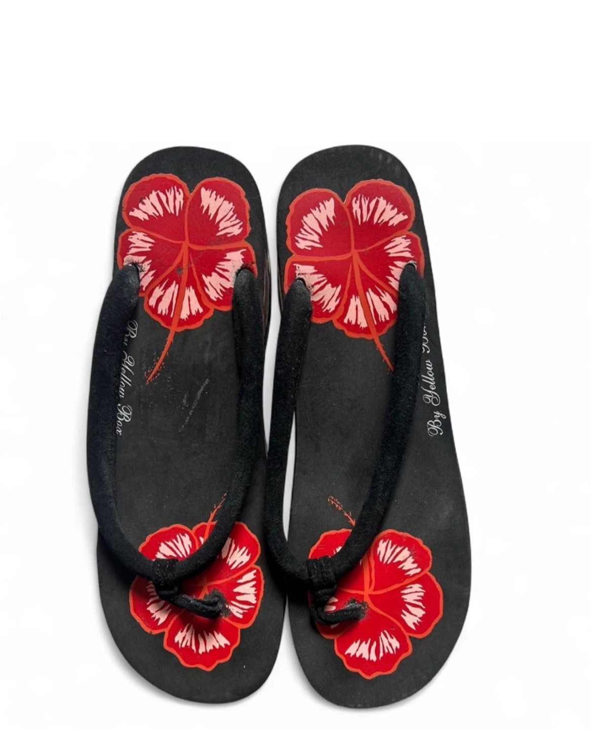 Black Flip Flops with Red Hibiscus Flower Design - photo 2