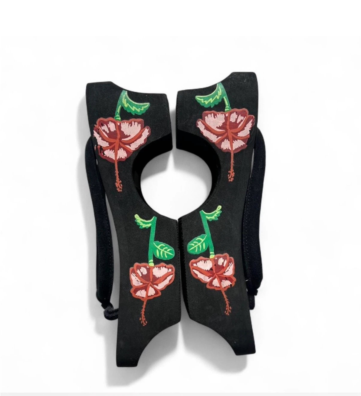 Black Flip Flops with Red Hibiscus Flower Design