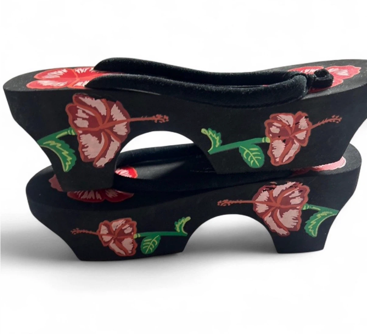 Black Flip Flops with Red Hibiscus Flower Design - photo 3