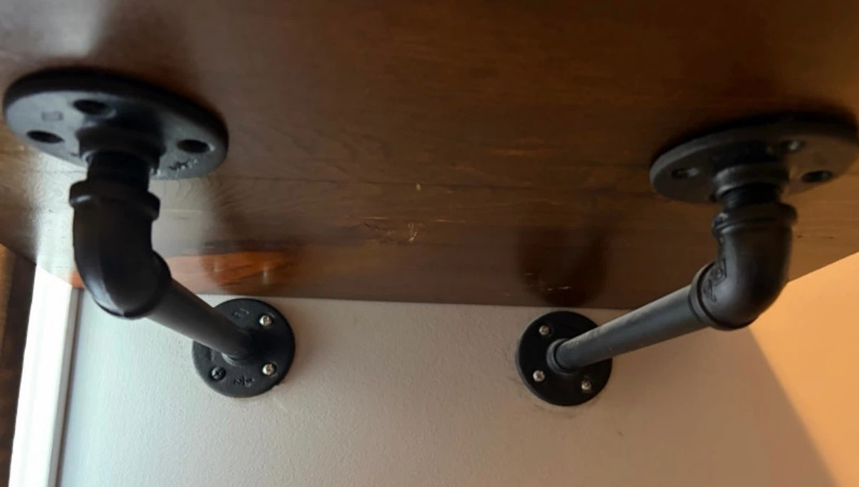 Industrial Wood Floating Shelf with Pipe Brackets - photo 2