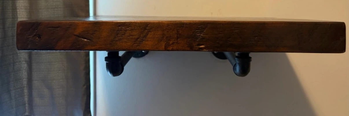Industrial Wood Floating Shelf with Pipe Brackets - photo 5