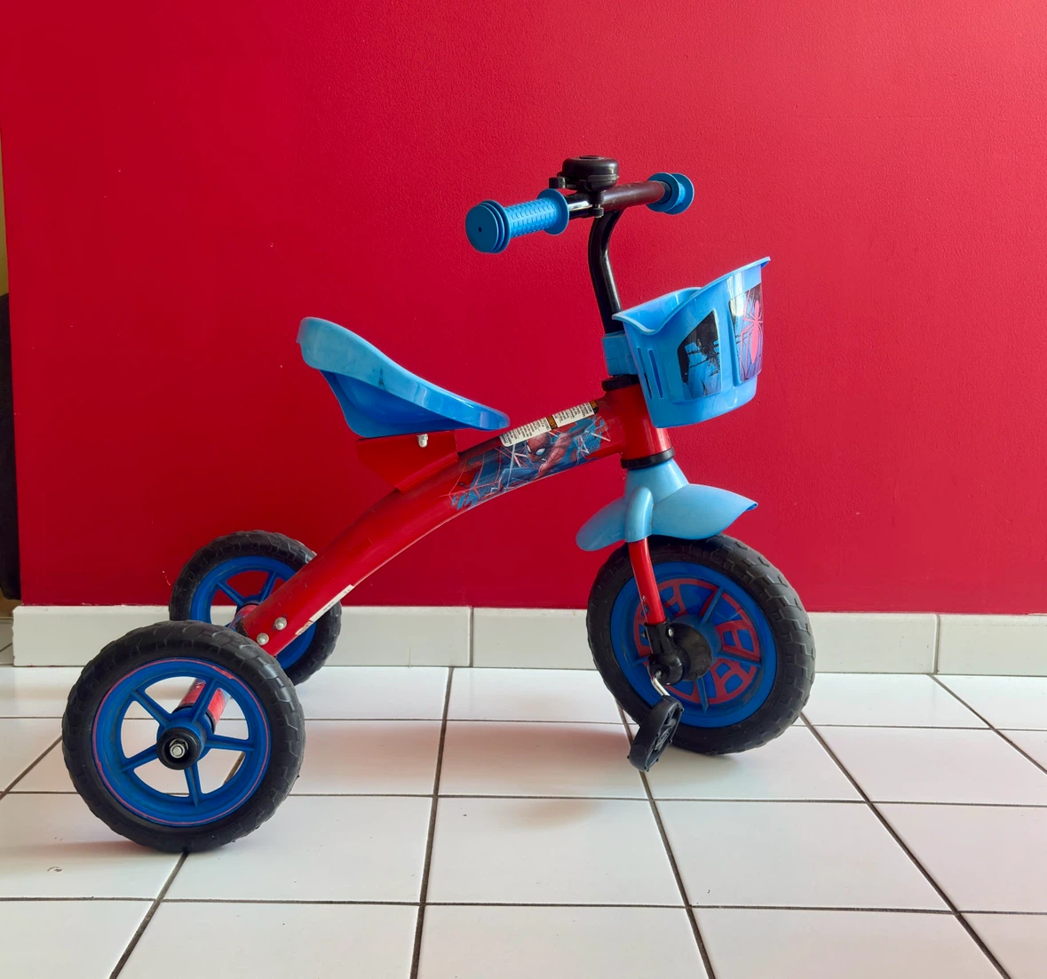 Red and Blue Spiderman Tricycle with Basket