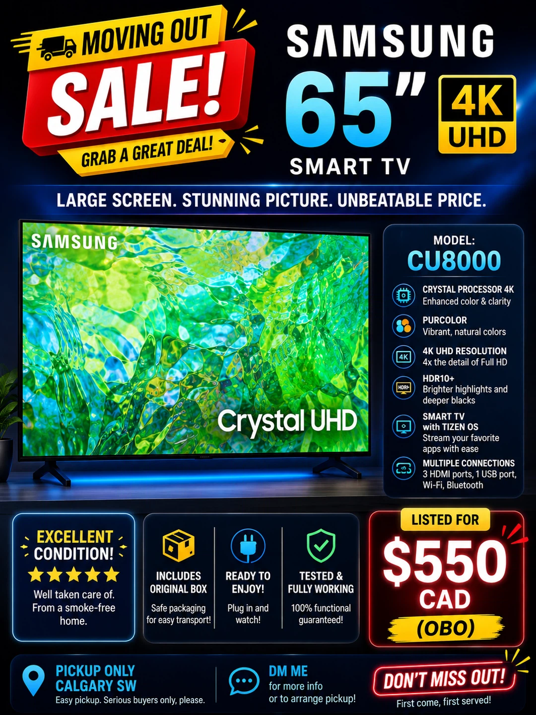 Samsung 65" 4K UHD Smart TV CU8000