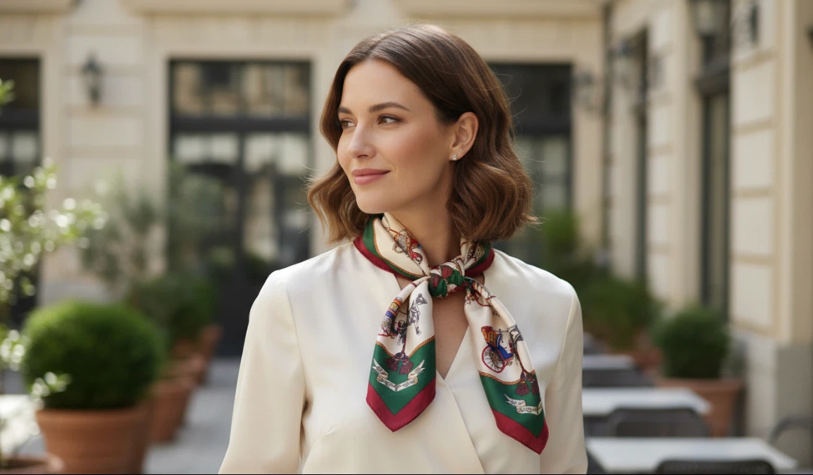 Square Scarf with Horse Carriage Print