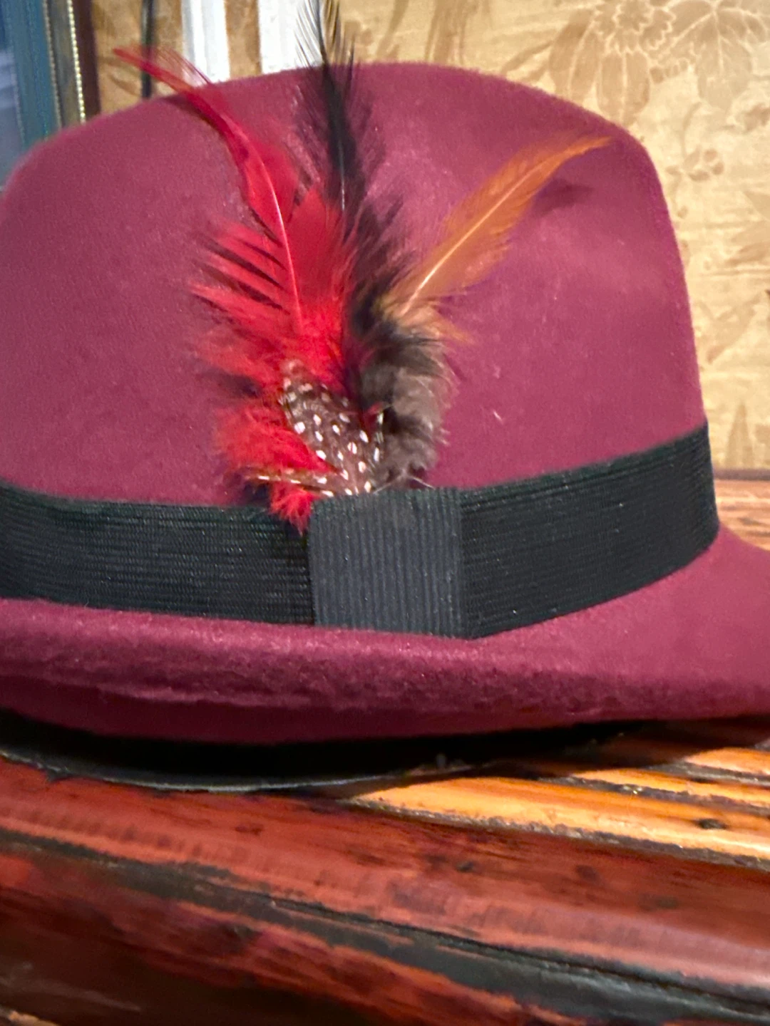 Boys Burgundy Fedora Hat with Feather Accent - photo 2