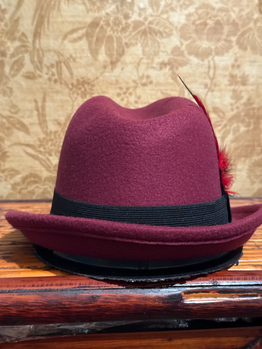 Boys Burgundy Fedora Hat with Feather Accent - photo 3