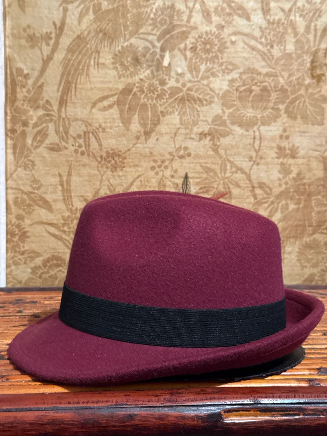 Boys Burgundy Fedora Hat with Feather Accent - photo 4