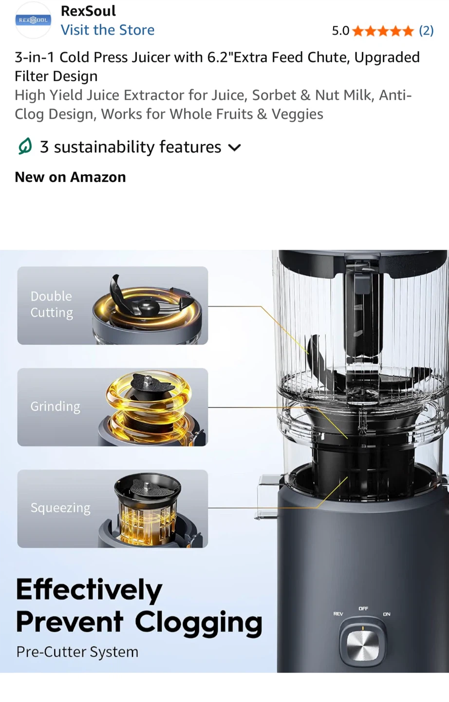 3-in-1 Cold Press Juicer with 6.2"Extra Feed Chute… - photo 5