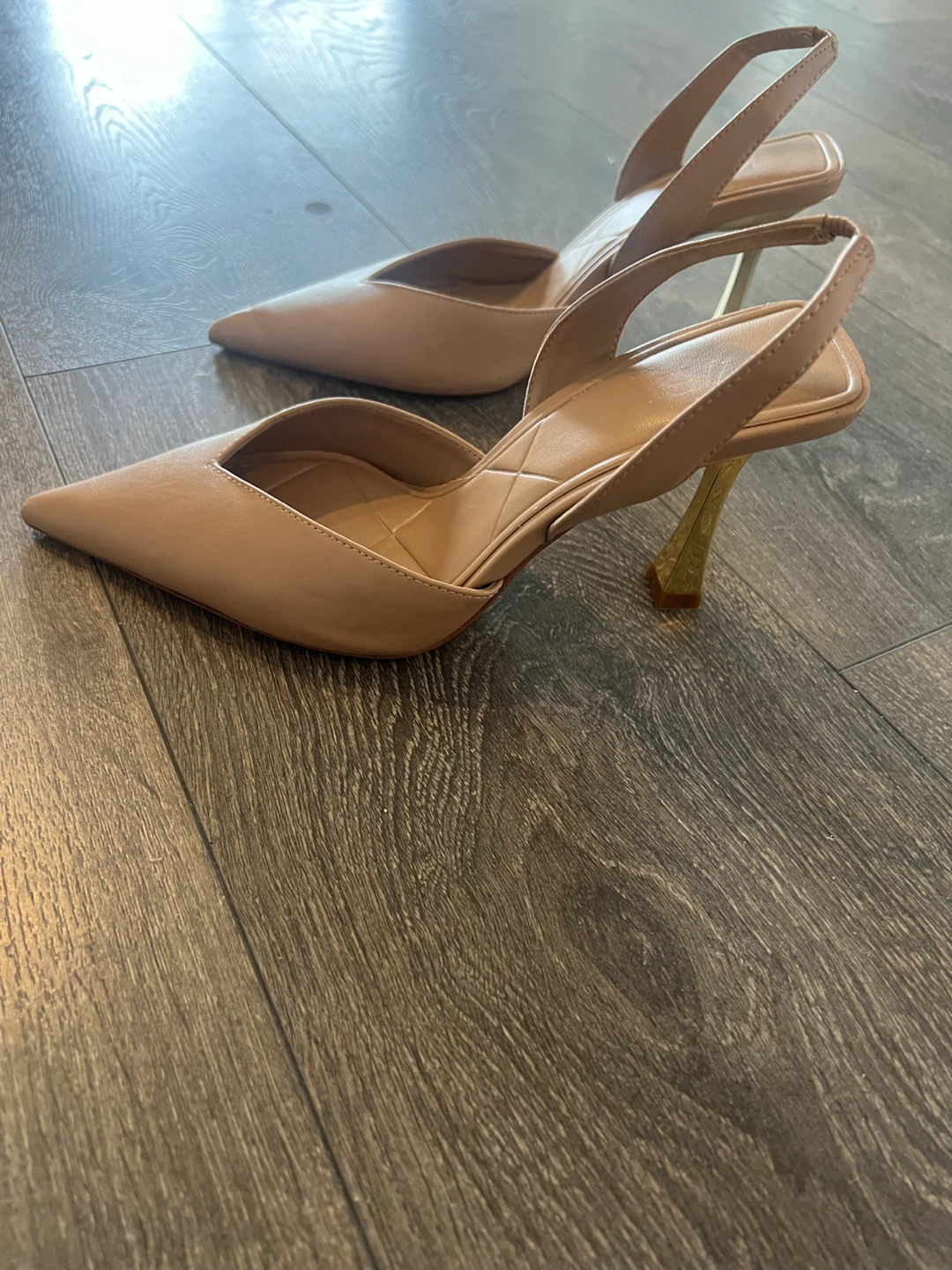 ZARA Beige Pointed Toe Slingback Heels