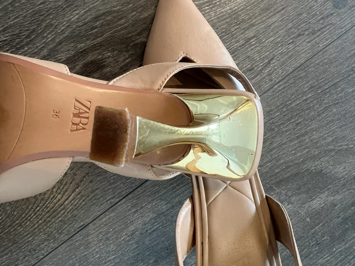 ZARA Beige Pointed Toe Slingback Heels - photo 2