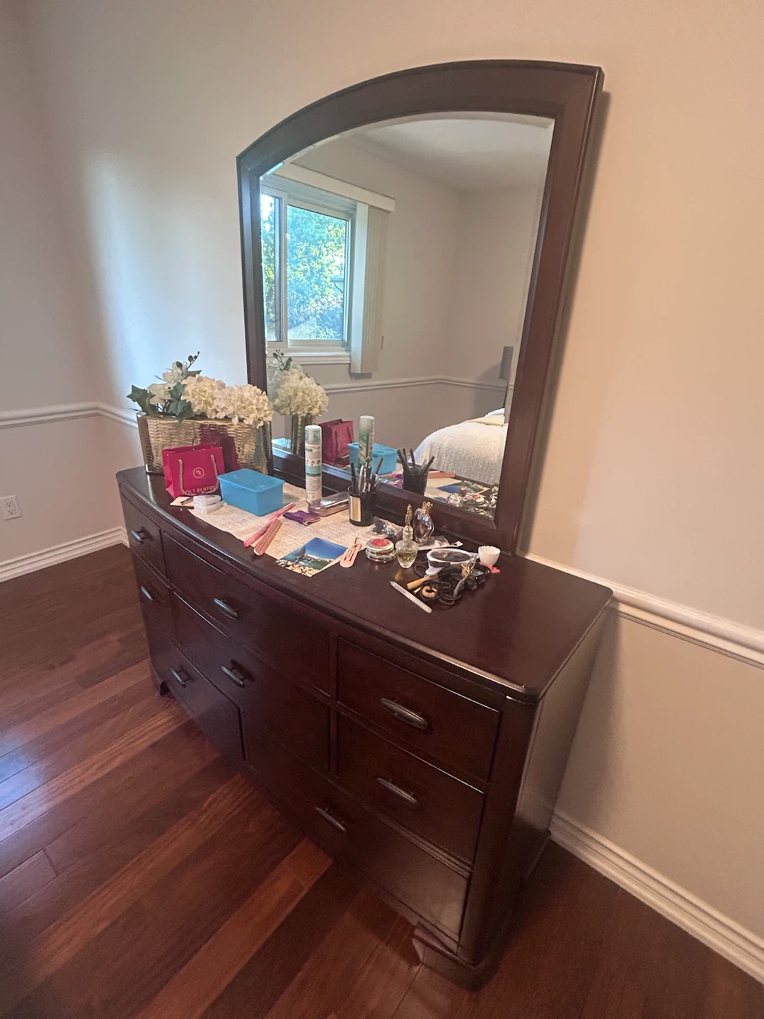 Dark Wood Dresser with Mirror