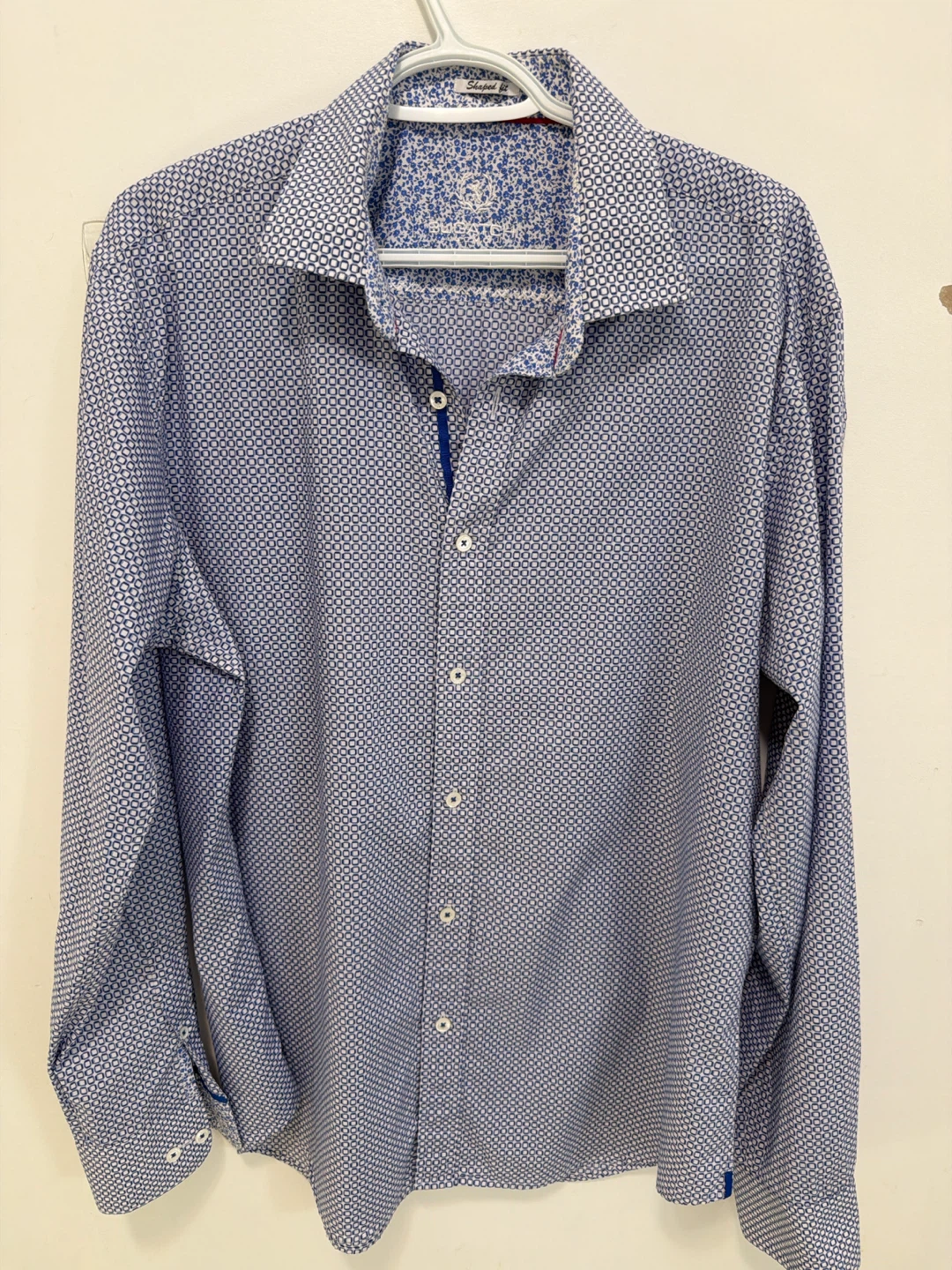 BUGATCHI Men's Blue Patterned Dress Shirt