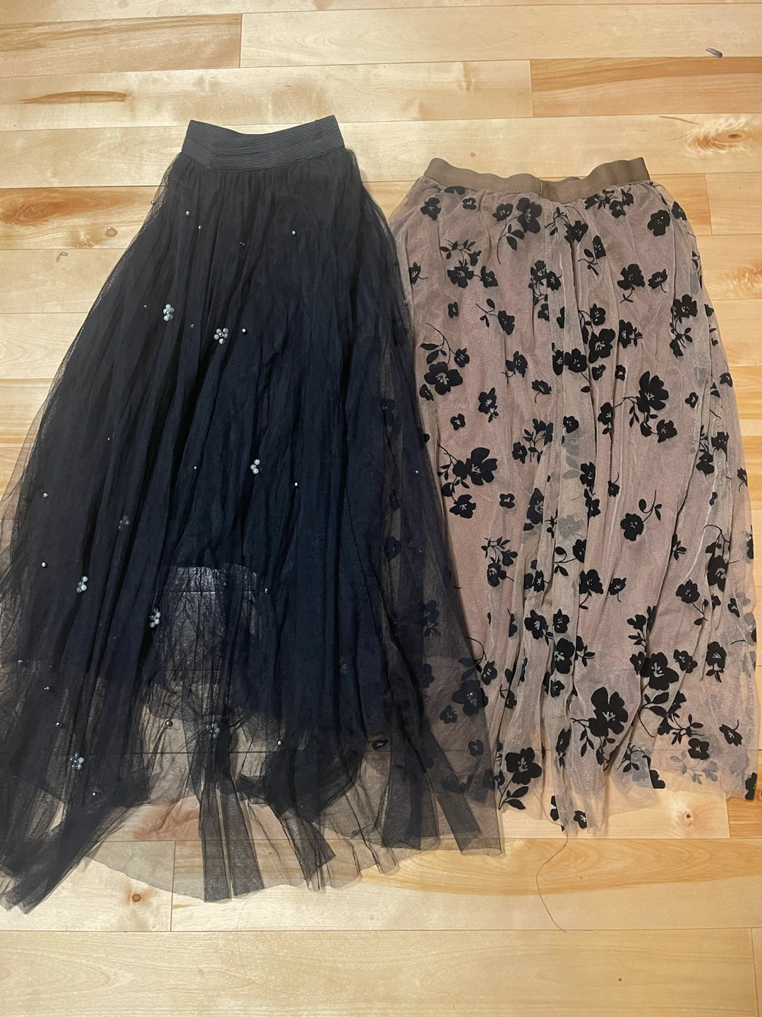 Two Tulle Skirts - Black & Floral