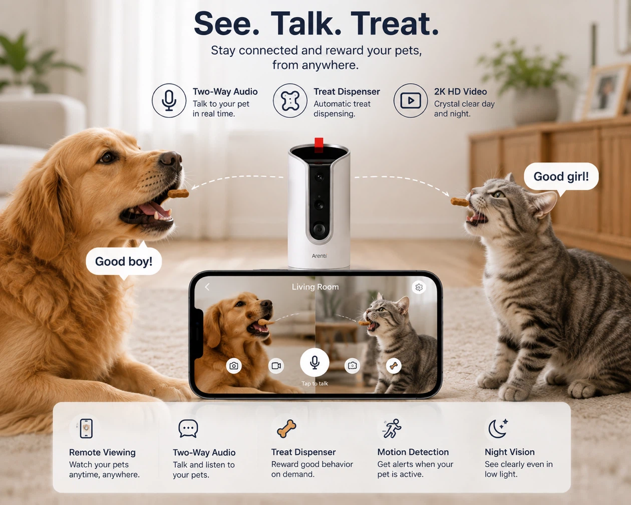Arenti PetCam1T Pet Camera with Treat Dispenser