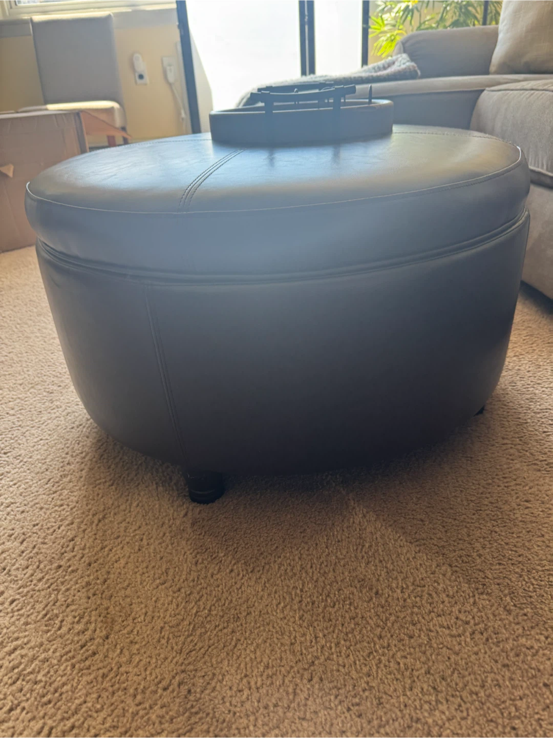 Dark Brown Faux Leather Storage Ottoman