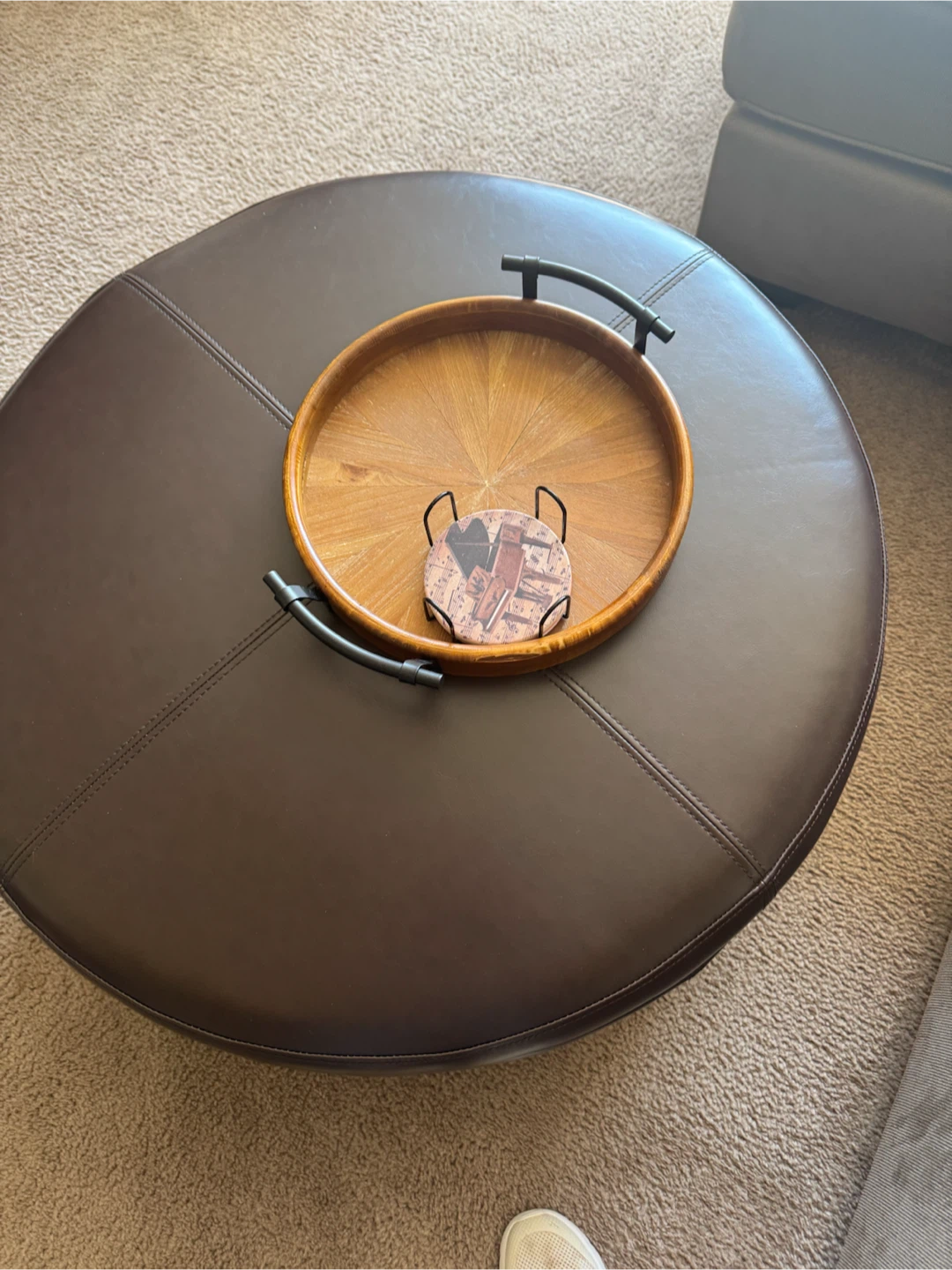 Dark Brown Faux Leather Storage Ottoman - photo 2
