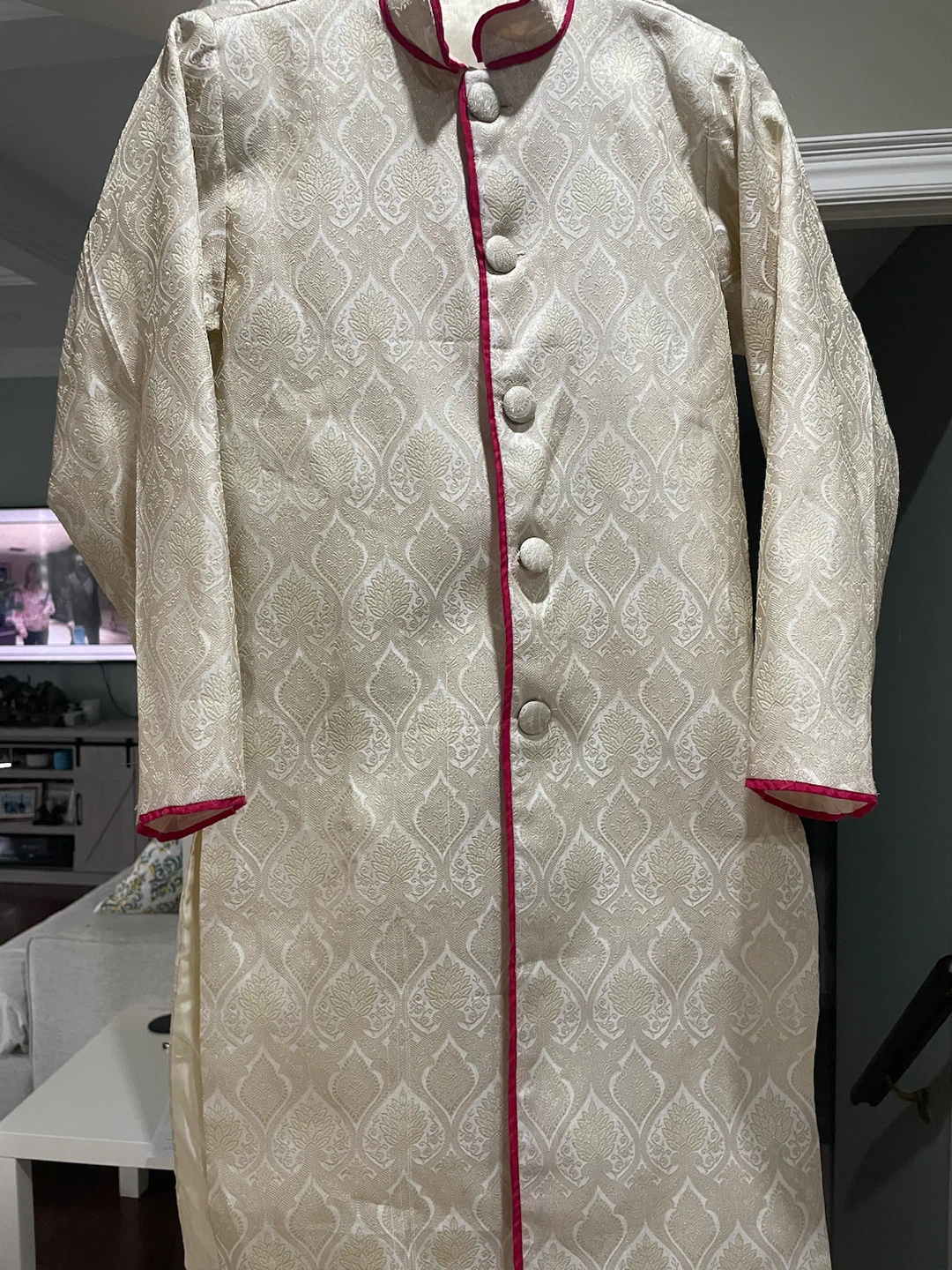 Cream Sherwani with Pink Trim - photo 2