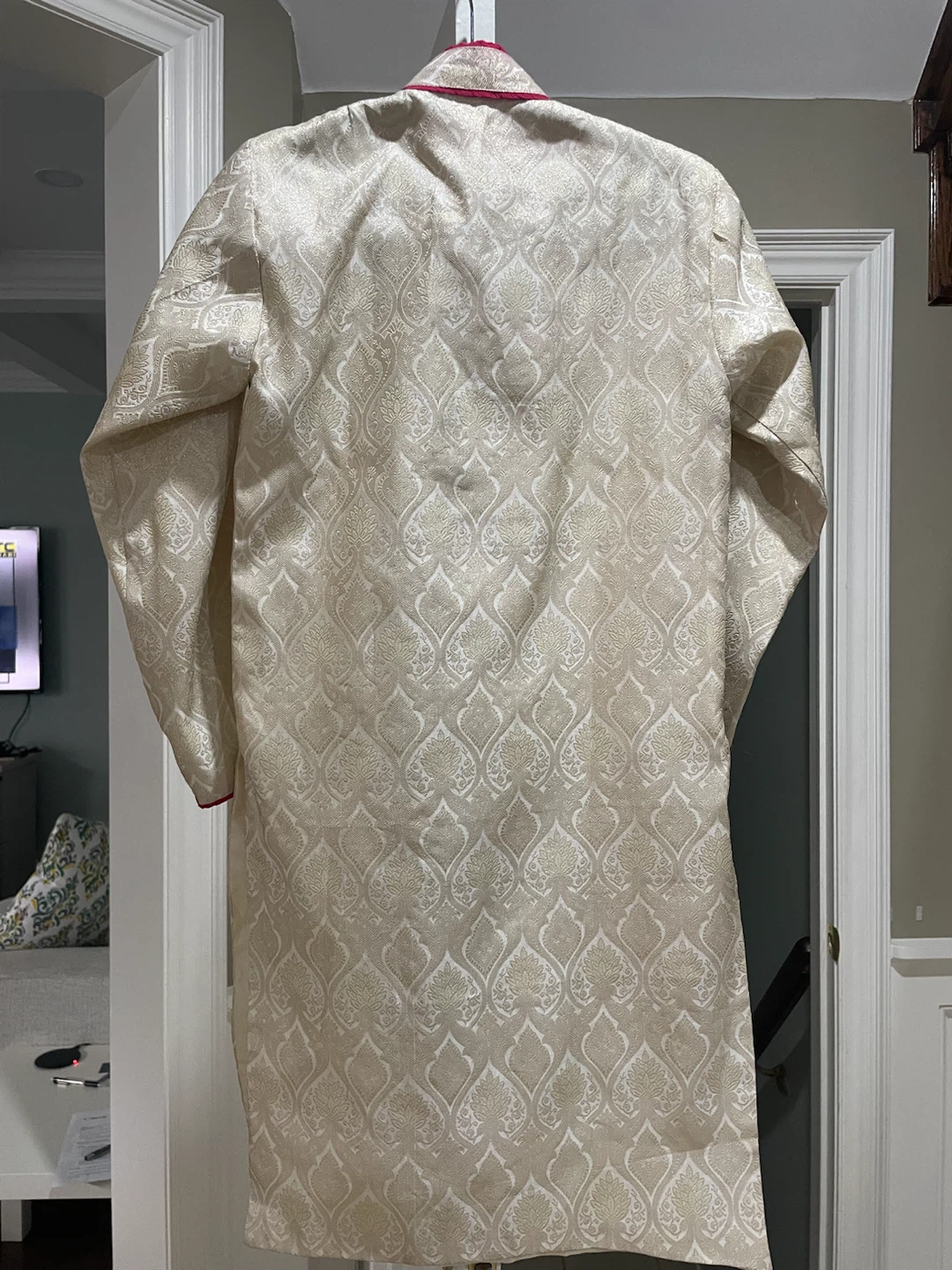 Cream Sherwani with Pink Trim - photo 3