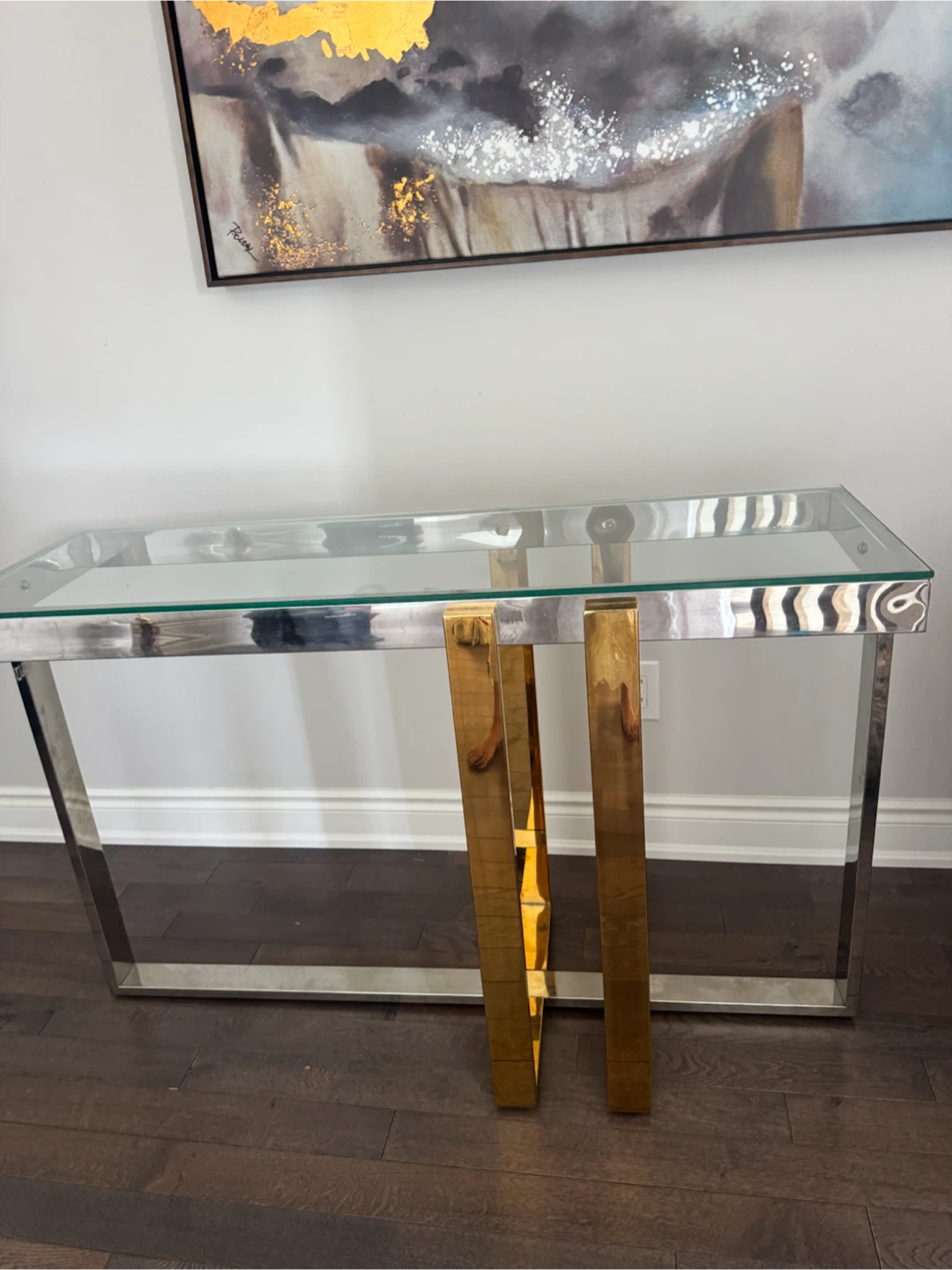 Modern Glass Console Table – Chrome & Gold