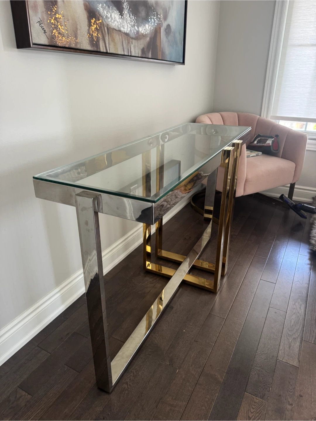 Modern Glass Console Table – Chrome & Gold - photo 2