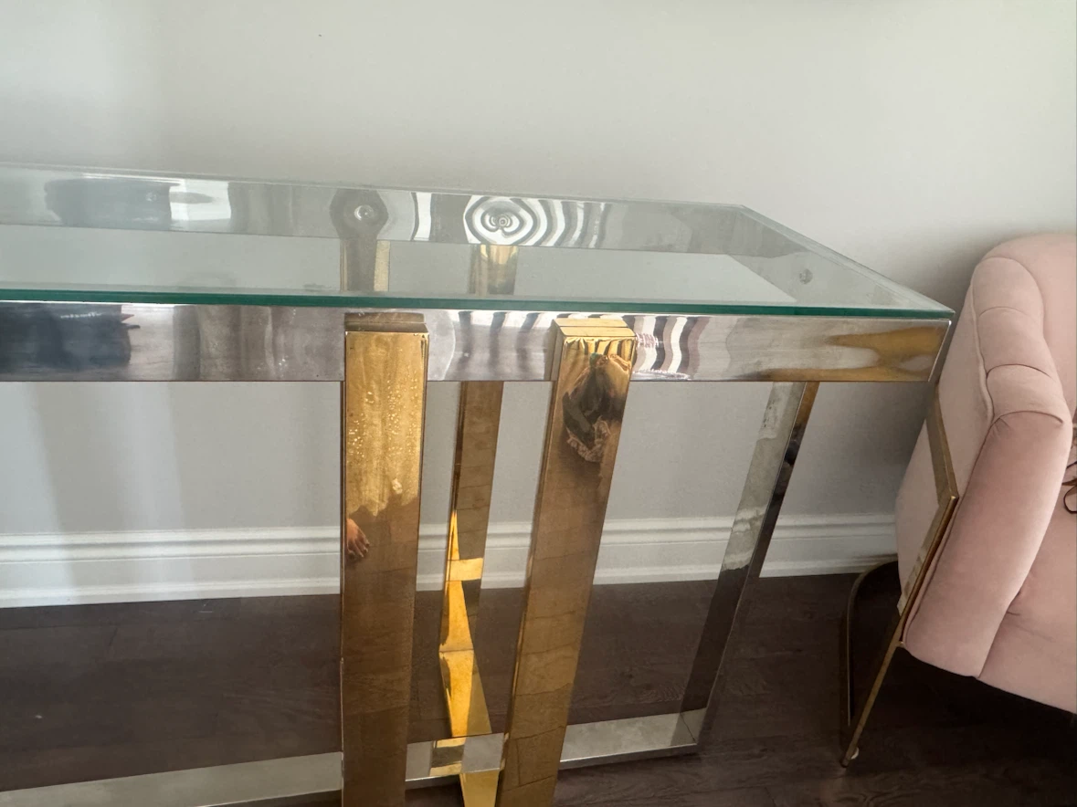 Modern Glass Console Table – Chrome & Gold - photo 5
