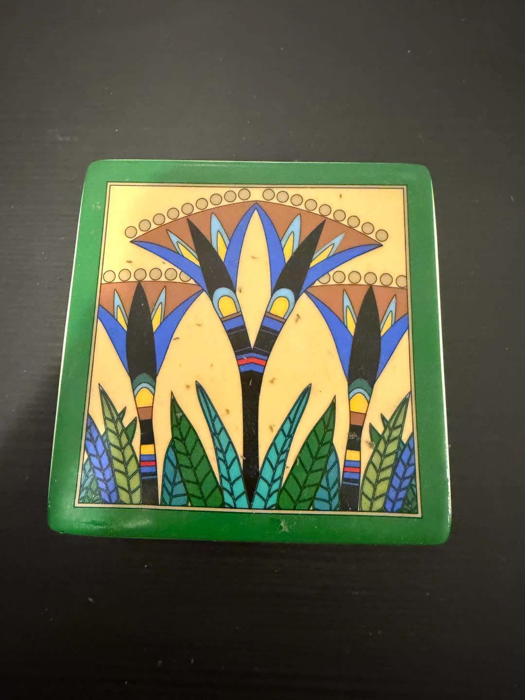 Art Deco / Egyptian Lotus Ceramic Coaster with Cork Backing