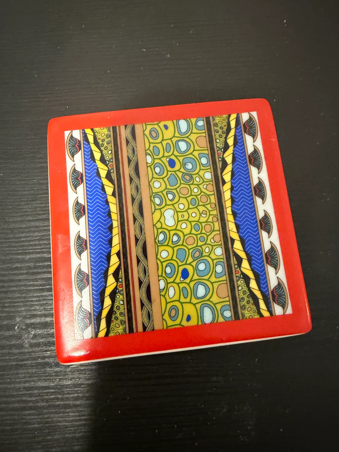 Art Deco Klimt Style Geometric Red Ceramic Coaster Cork Backing