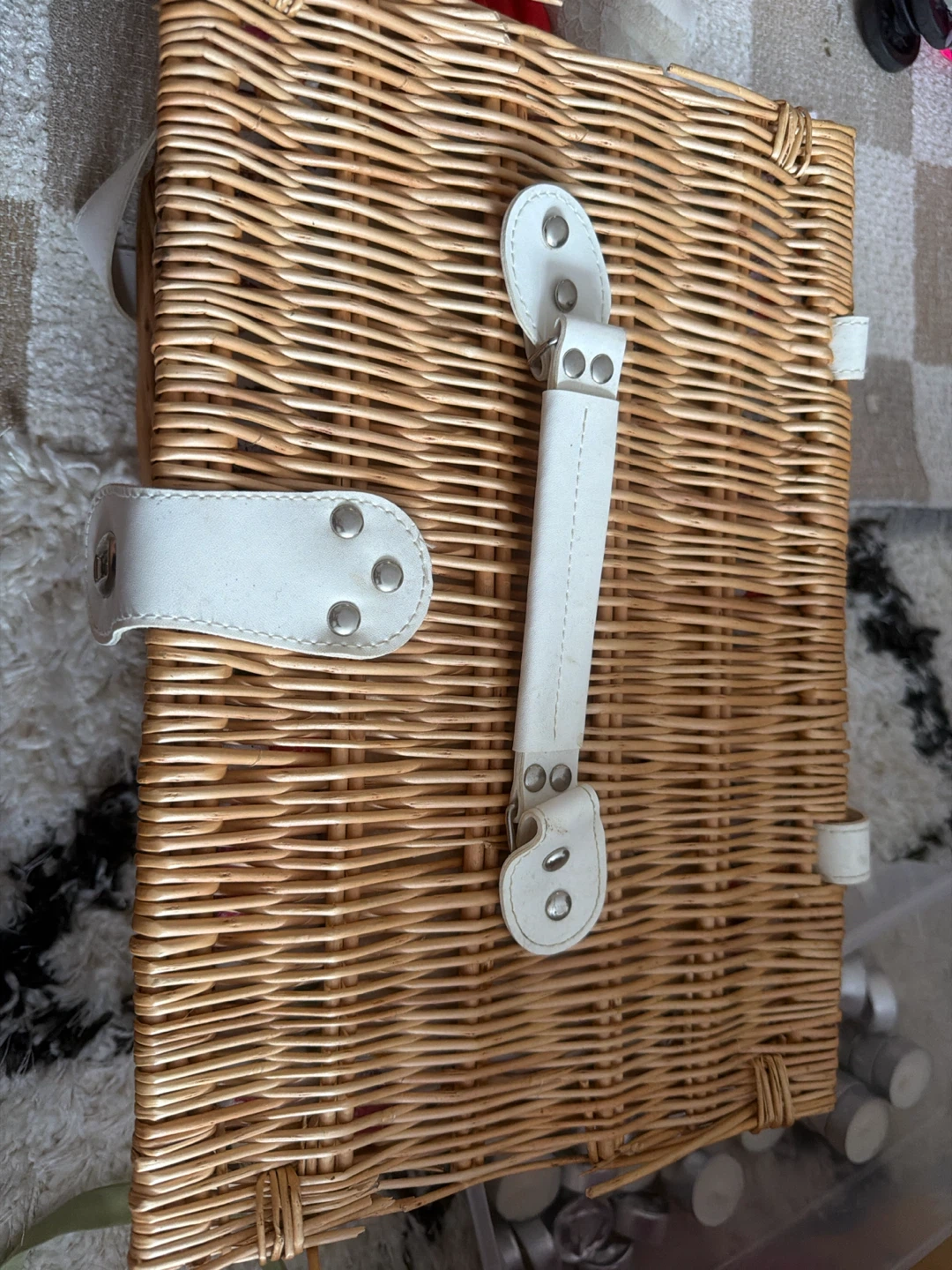Wicker Picnic Basket Set with Floral Lining