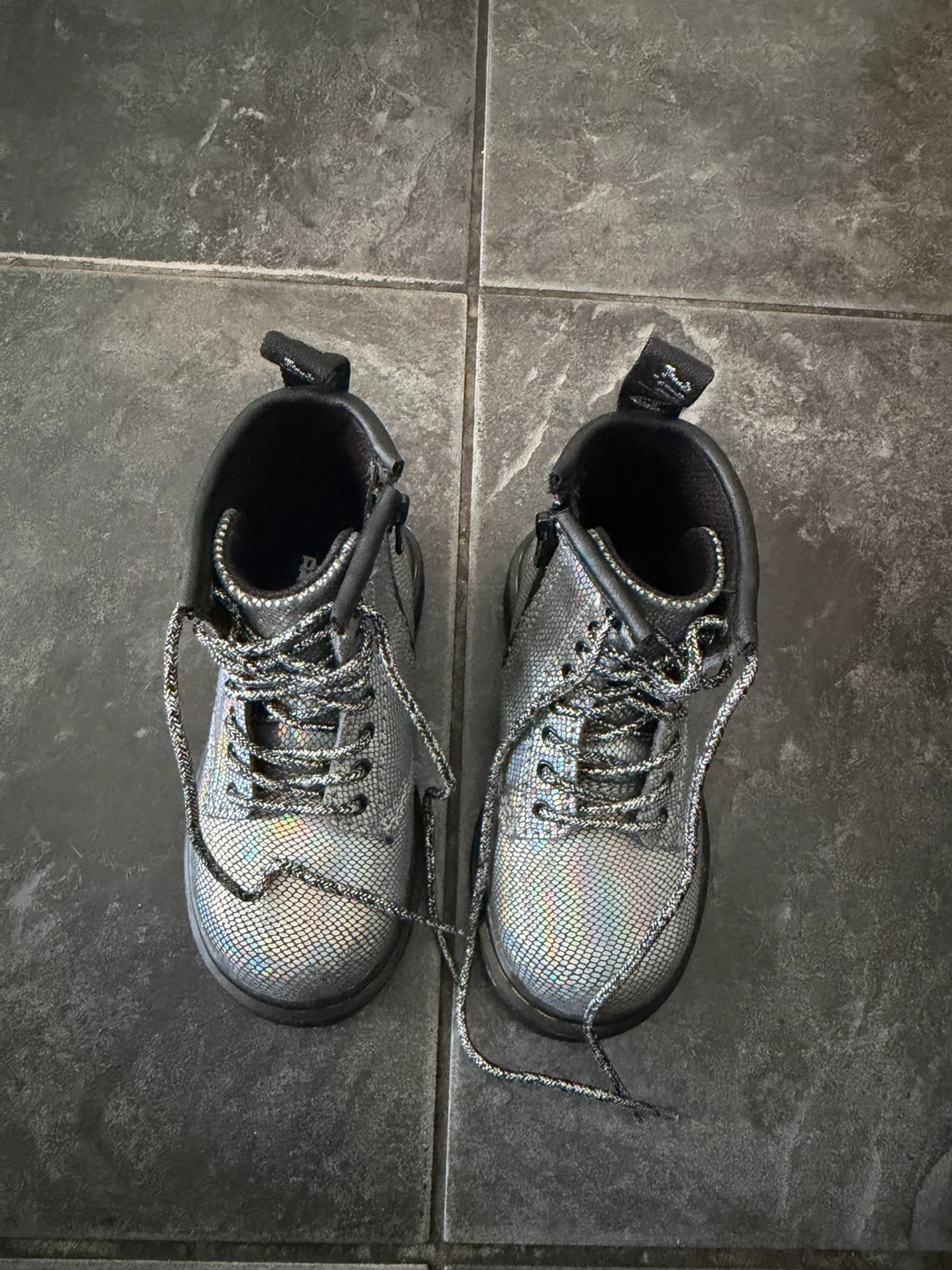 Dr. Martens Kids' Silver Iridescent Boots Size UK 6