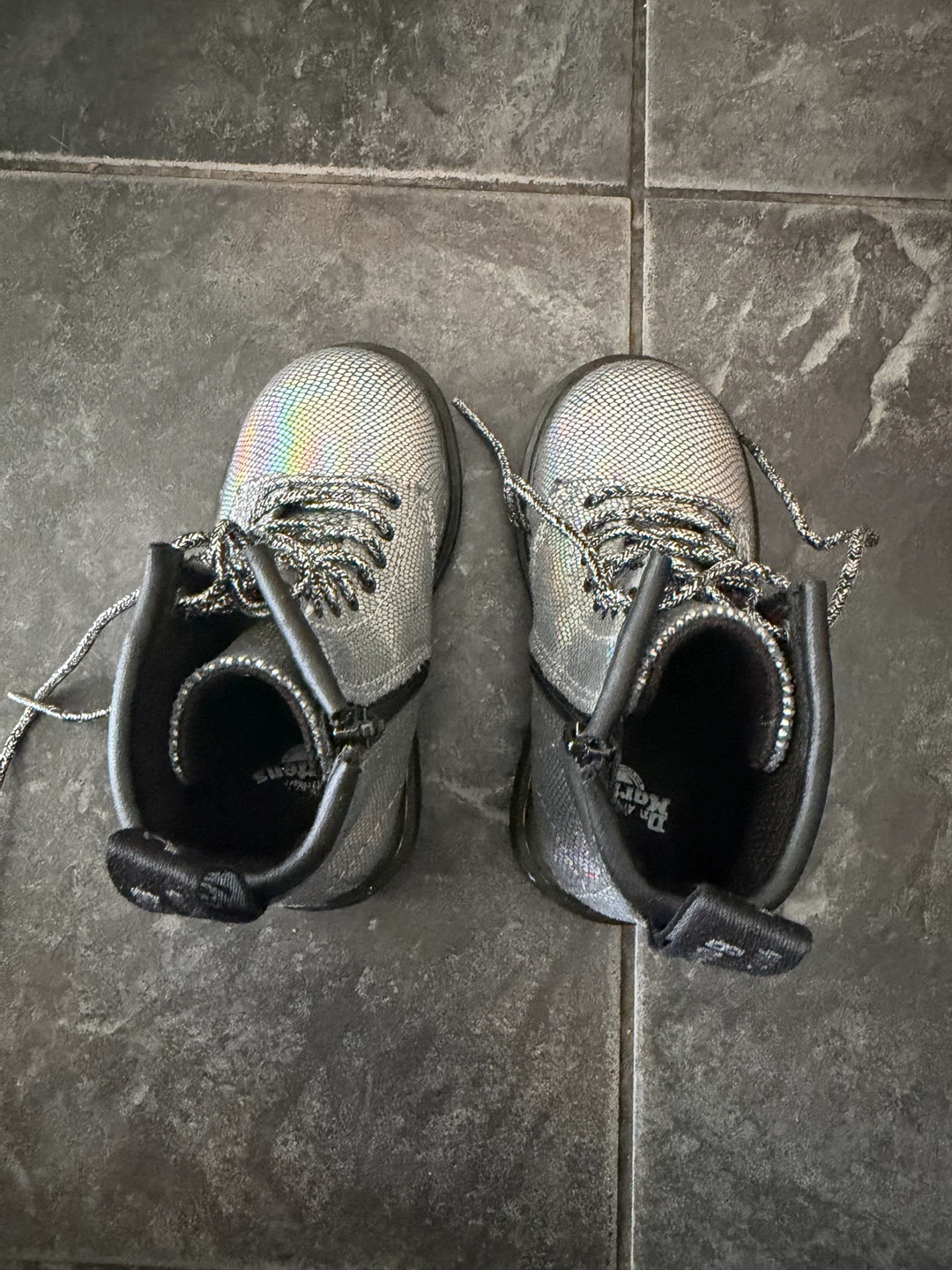 Dr. Martens Kids' Silver Iridescent Boots Size UK 6 - photo 2