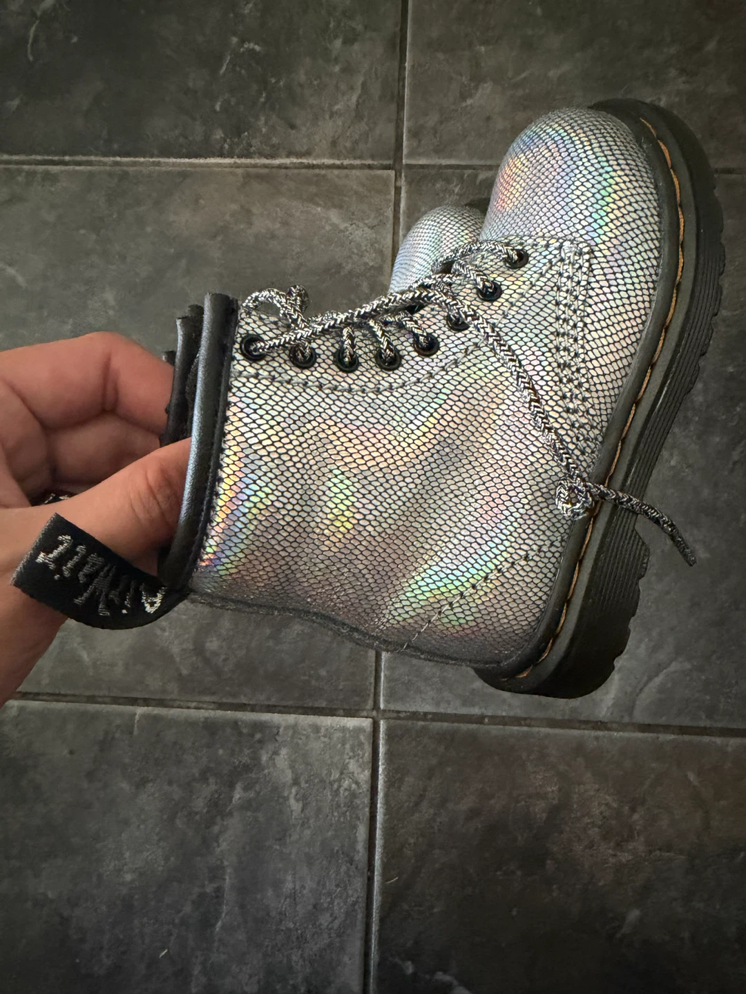 Dr. Martens Kids' Silver Iridescent Boots Size UK 6 - photo 3