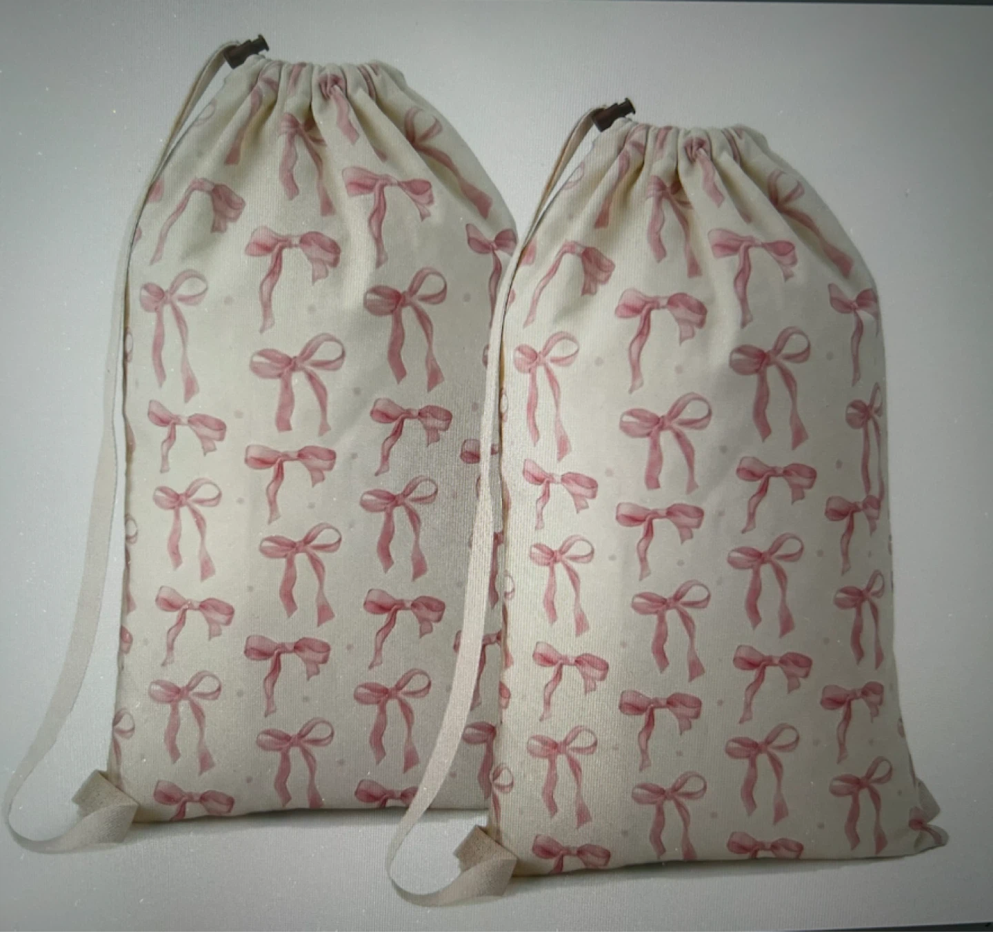 2 Large Laundry Bags with Pink Bows - Brand New