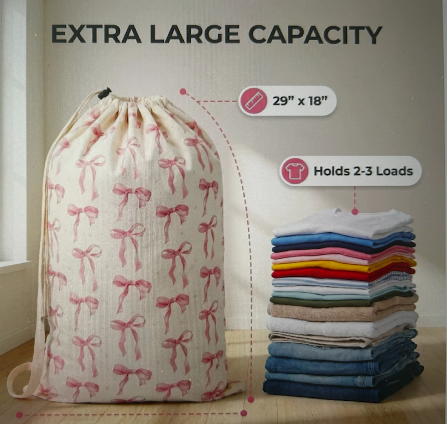 2 Large Laundry Bags with Pink Bows - Brand New - photo 4