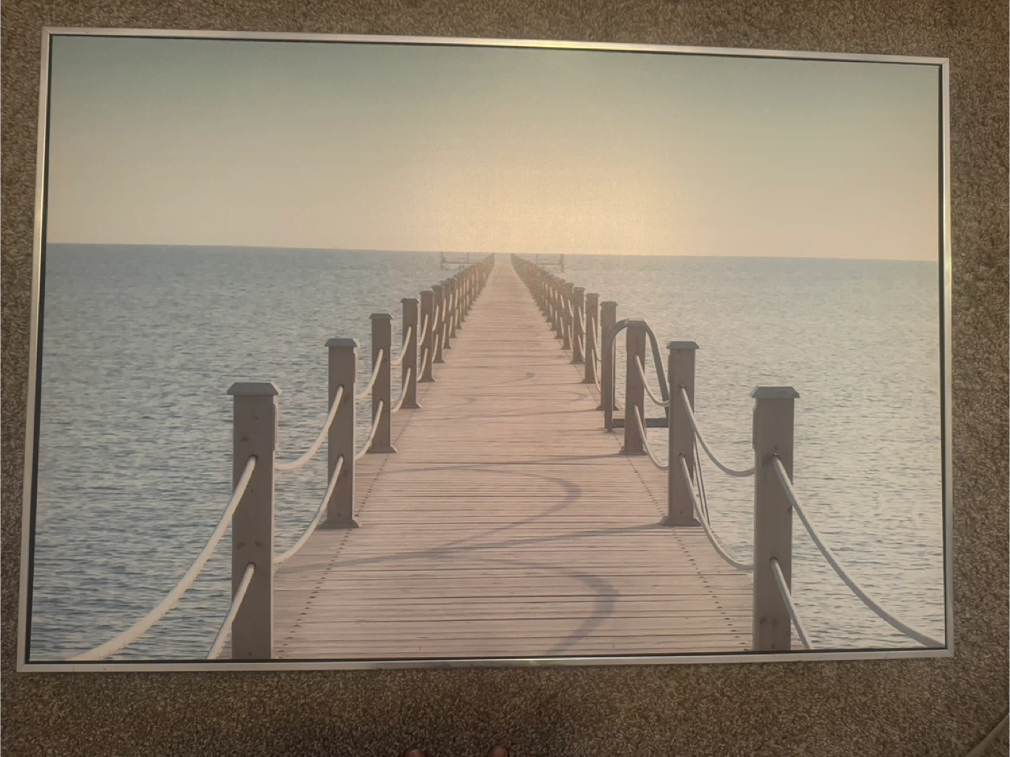 Large Framed Coastal Pier Wall Art – Excellent Condition